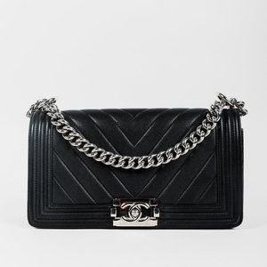 Chanel Black Quilted Boy Bag SHW